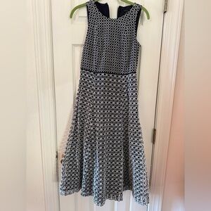Ann Taylor Navy and White Geometric Midi Dress